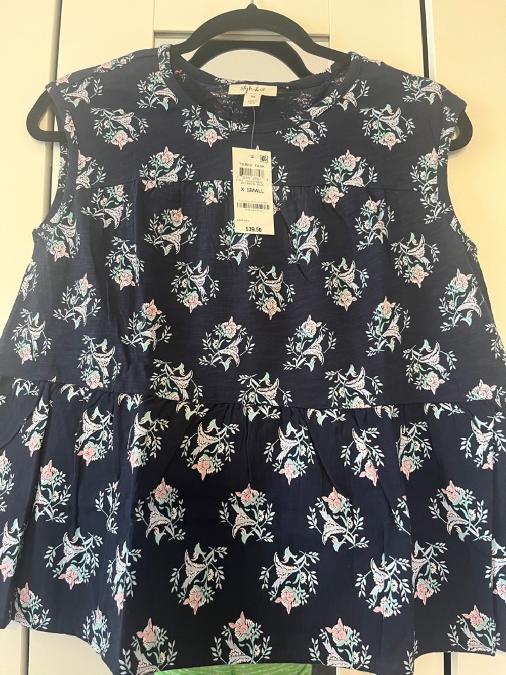 Style & Co. Navy Floral Sleeveless Peplum Top